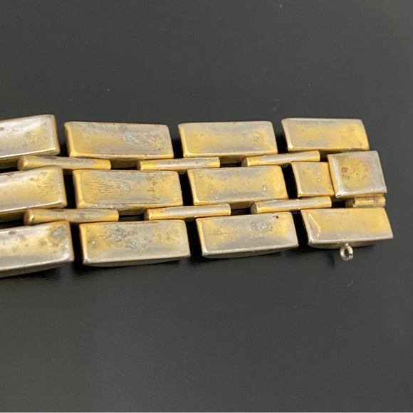 Vintage Gold-tone Damascene Art Deco 3-Row Hinged Bracelet 49g. - Picture 15 of 16